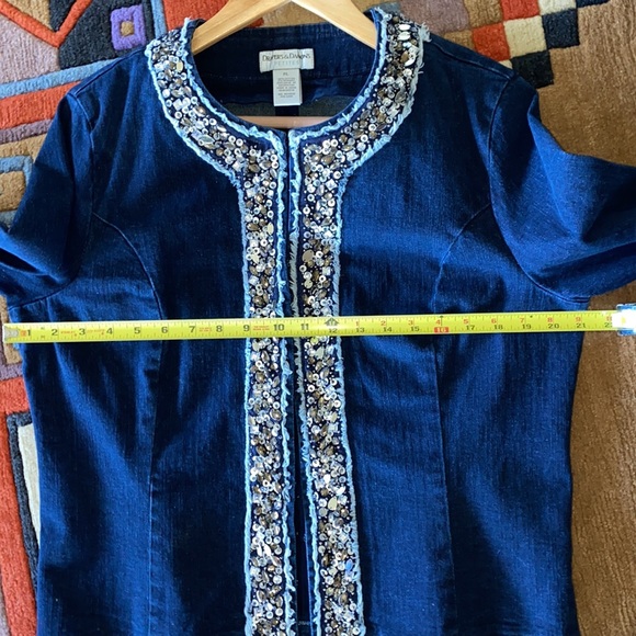 Draper’s and Damon’s Cotton & Spandex Denim Pants Suit Sparkles Beading - Picture 13 of 16